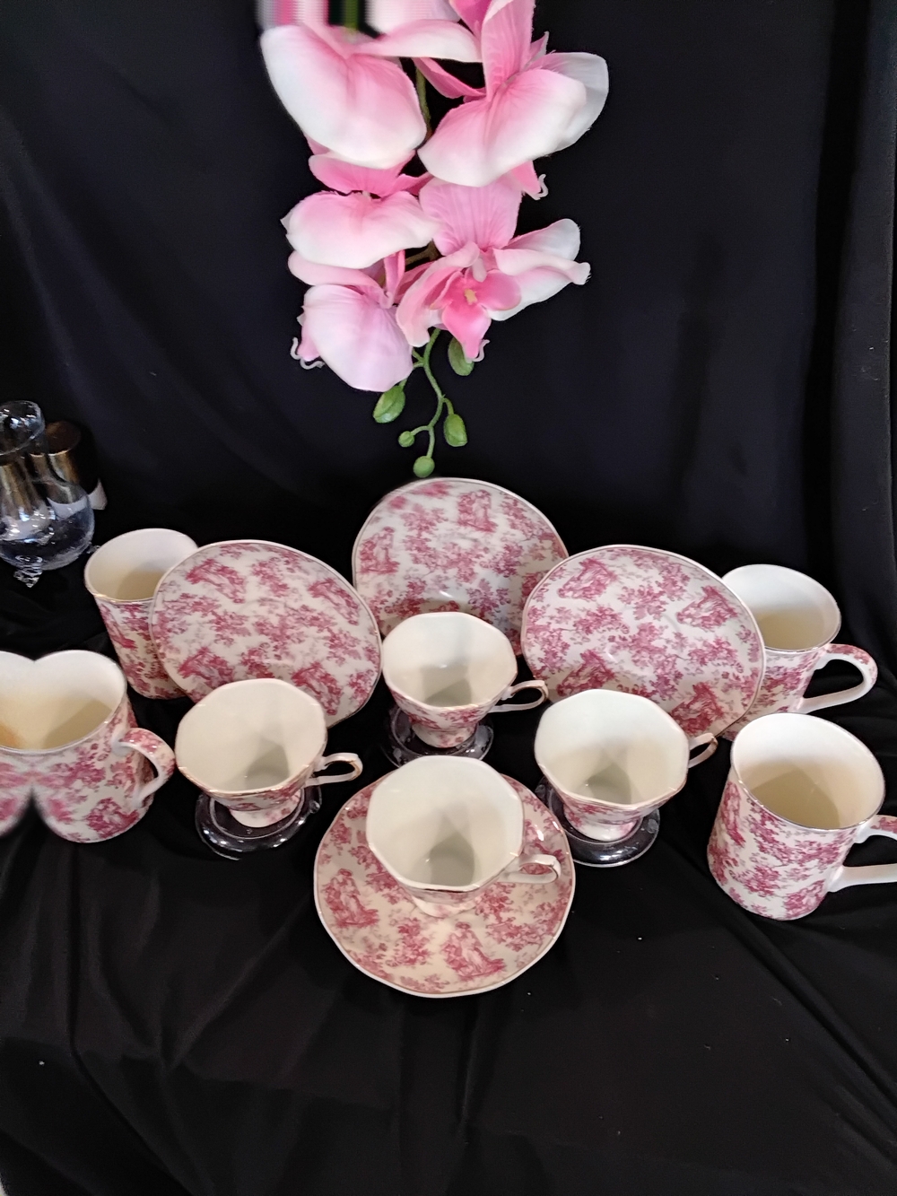 12 Pieces Pink Toile Porcelain Tea Cup and Saucer And Mug Set